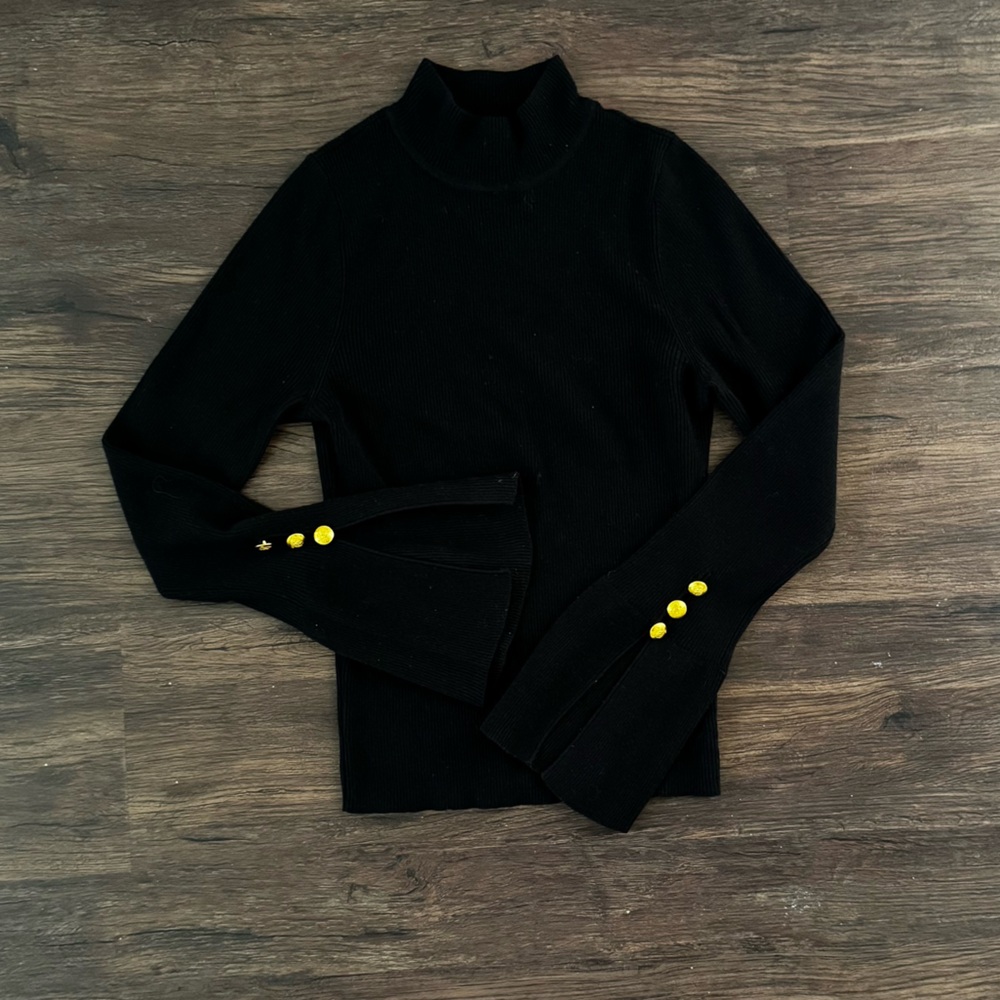 A.L.C. Black Mock neck sweater with gold buttons
